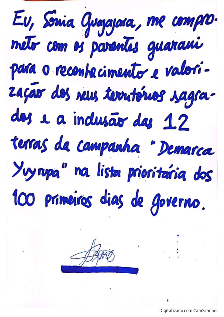 Fac-símile da carta de compromisso assinada pela ministra Sonia Guajajara